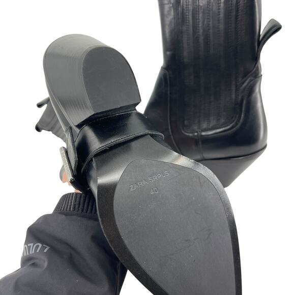 Zara SRPLS Limited Edition Black Leather Cowboy Boots Size 40 EU 9 US - Picture 6 of 13